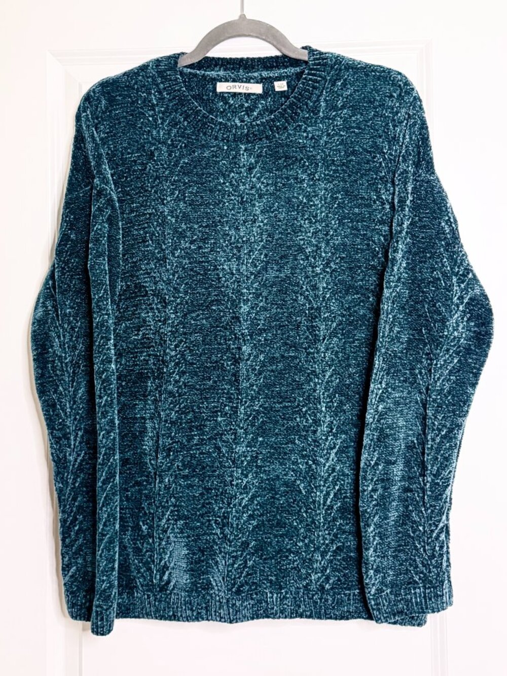 Orvis Women's Sweater SZ: L Blue Chenille Knit Super Soft Comfort Pullover
